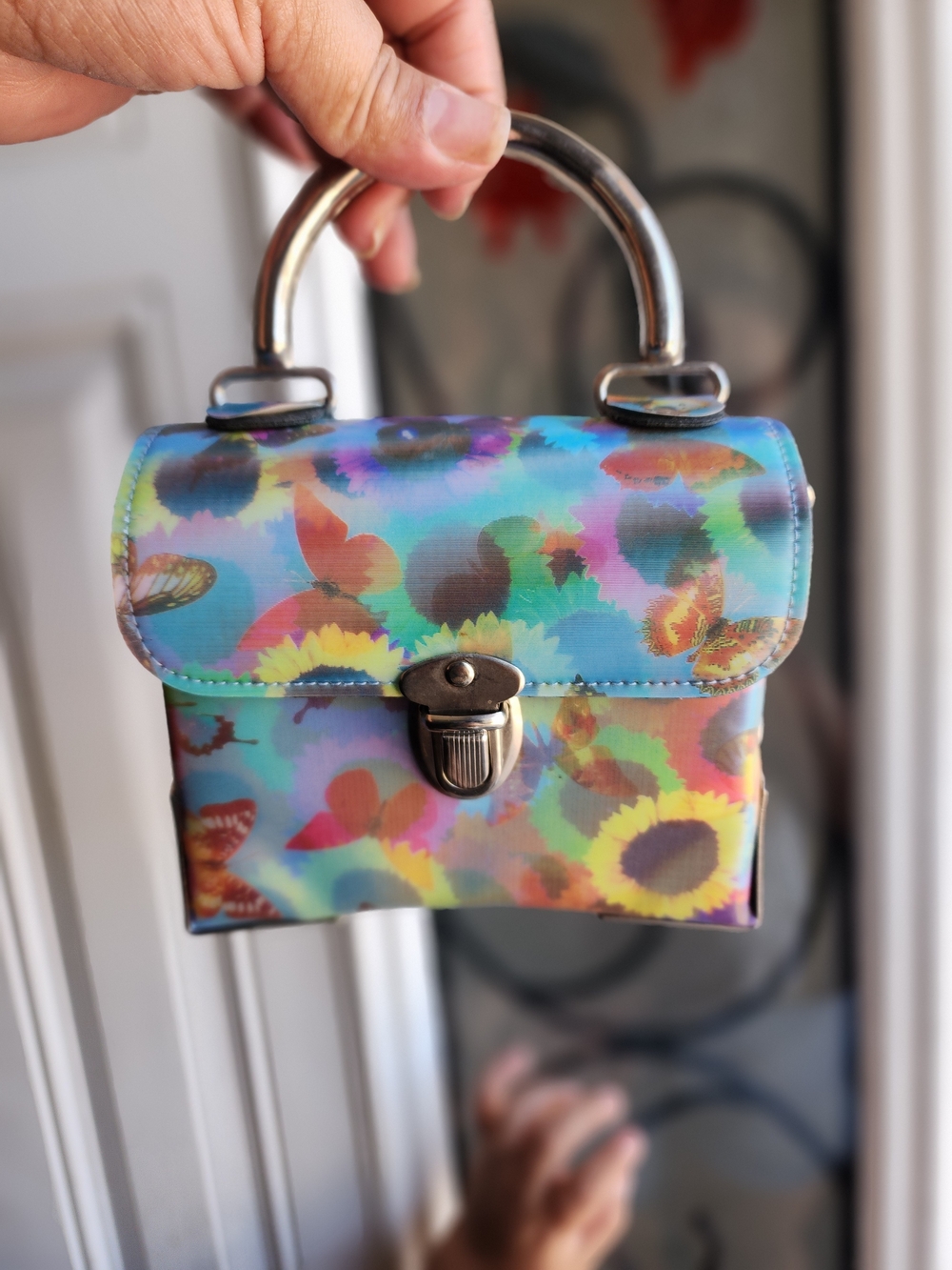 Multicolor Sunflower & Butterfly Mini Top-Handle Bag